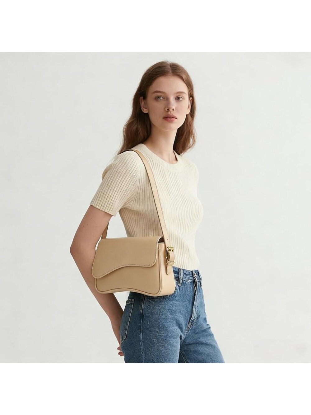 👜Women's Nude PU Leather Y2K Shoulder Bag Underarm Crossbody Travel Purse